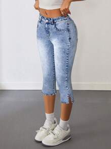 SHEIN Tall Women's Super Low-Rise Skinny Stretch Capri Jeans, Blue  Jean Capris For Women Women Jeans High Waist Capri Jeans Women Denim Women Capri Jeans For Women