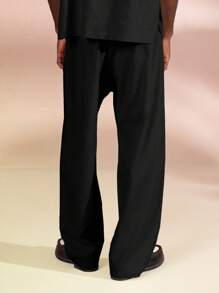 SUMWON Pantalones casuales de corte ancho y suelto con aspecto de lino, cordón, bolsillos laterales, versátiles para todas las temporadas, clásico atuendo de trabajo y ropa de calle