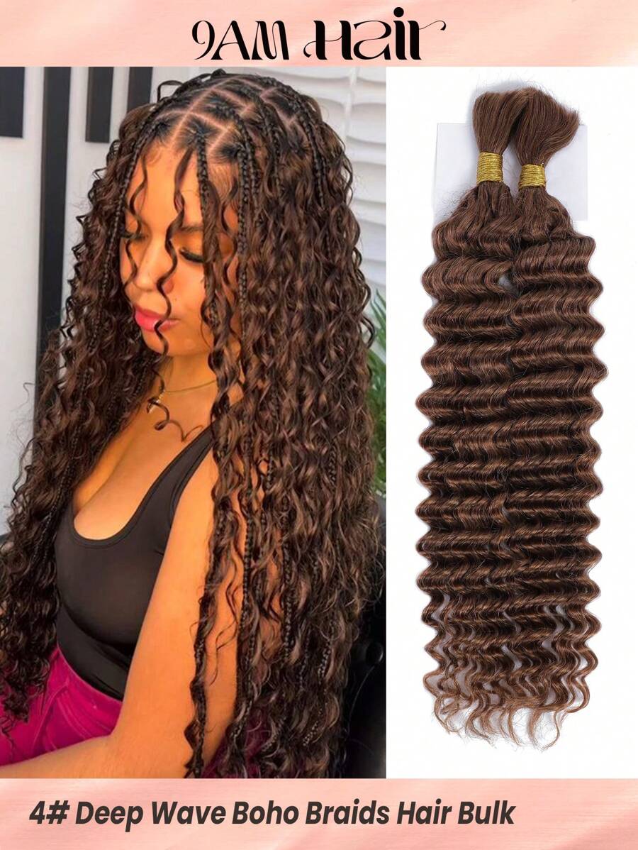 2 chiếc tóc tết số lượng lớn không có sợi ngang sóng sâu móc tóc người màu trơn 4# tóc người nguyên chất màu nâu đỏ trung bình tóc tết không thắt nút cho phụ nữ trang phục Halloween - S4# - Xem 1