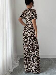 Elenzga Ladies' Elegant Vacation And Casual Summer Leopard Print Jumpsuit