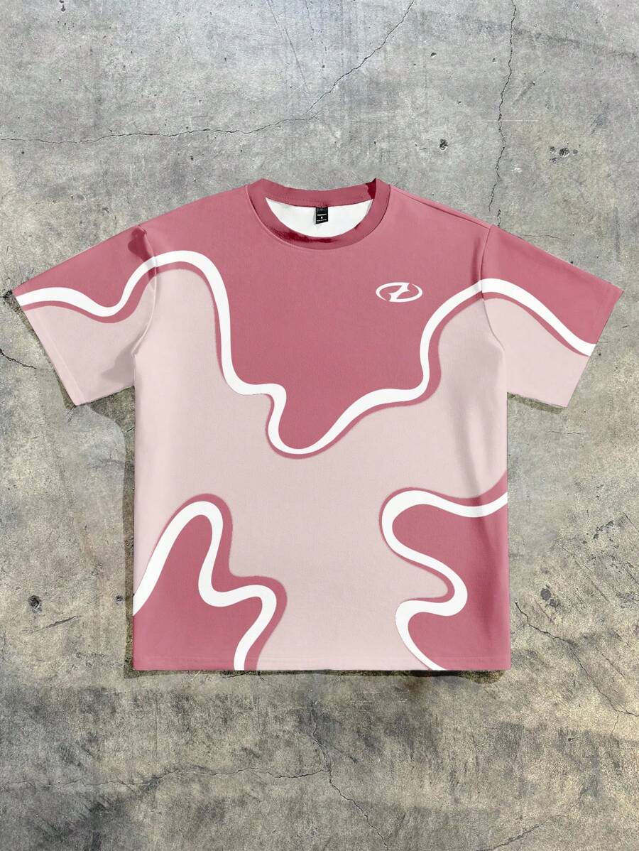 AXEPEAK Camiseta de cuello redondo de manga corta con estampado gráfico informal para hombres, de uso versátil en verano - Rosa - Ver 1