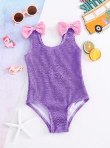 Emery Rose Kids Emery Rose Kids Traje de baño de una pieza de unicolor tejido para niña - Morado - Ver 1