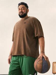 EASEVO 大码男士休闲宽松圆领短袖针织 T 恤 - 棕色 - 查看 3