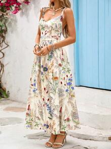 Vivid Eden 女士V领露背收腰宽松下摆沙滩裙 - 彩色 - 查看 4