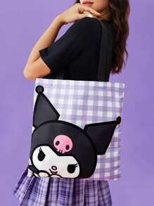 HELLO KITTY AND FRIENDS | SHEIN 1pc Of Cute Cartoon Pattern Printed Canvas Tote Bag, Suitable For Students, Women, Suitable For Commuting, School, Outings, Travel, Shopping, Light, Easy To Carry, Can Hold A Computer , Purple - Purple - View 2