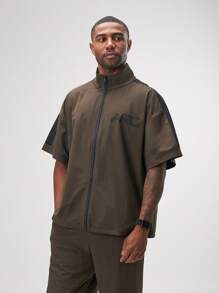 ARC Activewear Full Zip Sweater Jacket Performance Top Gym Workout Long Sleeve Track Suit - Brown - View 3