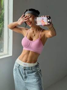 SHEIN Sovereign Charm Sujetador deportivo para mujer sin costuras y elástico, de estilo fashionable - Rosa - Ver 5