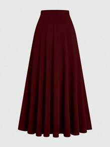 Velvienne 2pcs/Set Women's Commute Ruched Knit Burgundy Short Sleeve Top And Loose Long Skirt Set, Plus Size, Spring/Summer