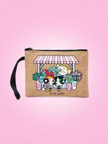 THE POWERPUFF GIRLS X SHEIN 花开、泡泡、毛茛图案拉链化妆包，时尚