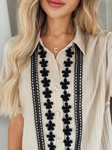 Easowa 波西米亚风夏季海滩度假刺绣贴布宽松衬衫连衣裙 - 卡其色 - 查看 7