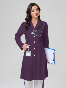 TaskEZ Suit Collar Button Front Long Sleeve Lab Coat