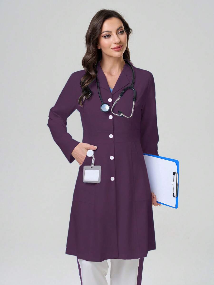 TaskEZ Suit Collar Button Front Long Sleeve Lab Coat
