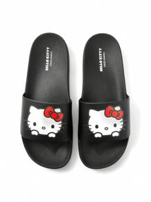 HELLO KITTY AND FRIENDS | SHEIN 时尚可爱卡通猫咪图案 PVC 女士拖鞋，适合室内或室外穿着，男女通用 - 黑色 - 查看 6