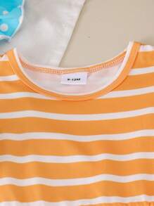 3 Pcs Set Baby/Toddler Girls Knitted Striped, Polka Dot, Sunflower Print Summer Casual Dress With Cap Sleeve Baby Girl Summer Dress Toddler Sunflower Dress Baby Girl Sleeveless Dress Baby Clothes With Sunflowers Toddler Flower Dress - Multicolor - View 6