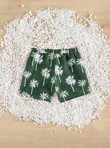 Young Boy Green Base Palm Tree Drawstring Beach Shorts, Family Matching (Mommy And Me, Sold Separately) - Multicolor - View 2