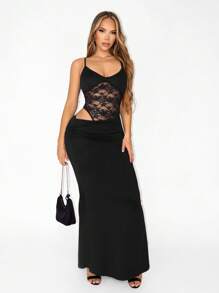 Sirith Women's Fashionable Sexy Elegant Lace Two Pieces , Suitable For Spring, Summer, Autumn Party Wear - Black - View 3