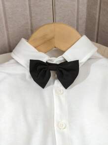 SHEIN Bộ đồ vest 3 món cho bé trai, áo vest hai hàng khuy + quần thường ngày + nơ đen, không bao gồm áo sơ mi, thời trang, thanh lịch, đẹp trai, vải thoải mái, phù hợp cho mùa xuân/thu, tốt nhất để mặc hàng ngày, tiệc tùng, đám cưới, lễ rửa tội, biểu diễn, sự kiện - Màu xanh hải quân - Xem 3