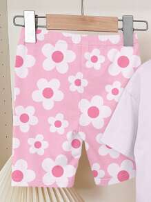 SHEIN 2pcs/Set Cute Pink Capybara Print White Summer Matching Outfit,Loose Short Sleeve T-Shirt And Shorts Set,Family Vacation Streetwear Kawaii Y2K Style - Multicolor - View 4