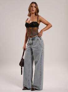 SHEIN BAE 女士撞色蕾丝扎染印花性感吊带背心