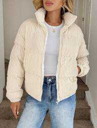 Easowa Manteau matelassé à fermeture éclair en velours côtelé pour l'automne/l'hiver