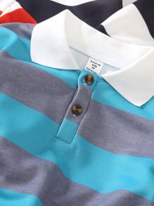 3 件套年轻男孩条纹拼色 Polo 领长袖运动衫，简单百搭，适合外出、户外和拍照