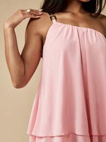 MISSGUIDED Asymmetric High Low Chiffon Maxi Dress One Shoulder Ruffled Layer Party Bridesmaid Prom Gown Greek Style Flowy Wedding Guest Summer Spring - Pink - View 3