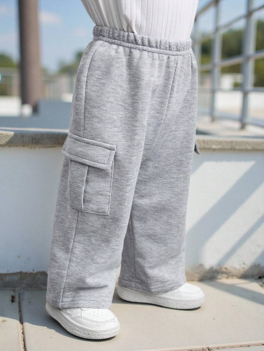 TaviRue Baby Boy/Girl Casual Korean-Style Knitted Sweatpants With Pockets, Loose Fit - Grey - View 1