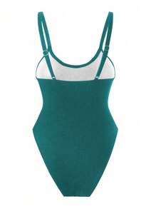 Swim SXY Đồ bơi liền mảnh hở lưng gợi cảm màu trơn đi biển mùa xuân cho nữ, lễ hội Boho - Màu xanh lá cây đậm - Xem 4