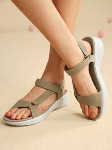 Women's Sports Sandals Round Toe Hook And Loop Thick Sole Breathable Material - Apricot - View 4
