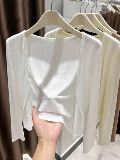 INAWLY Women's Fashion Casual Solid Color Minimalistic Romantic Long Sleeve Cardigan Fall Winter Cloth For Women