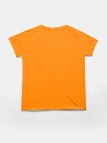 Women's Casual Hand Print & Letter Graphic T-Shirt, Spring/Summer - Orange - View 2