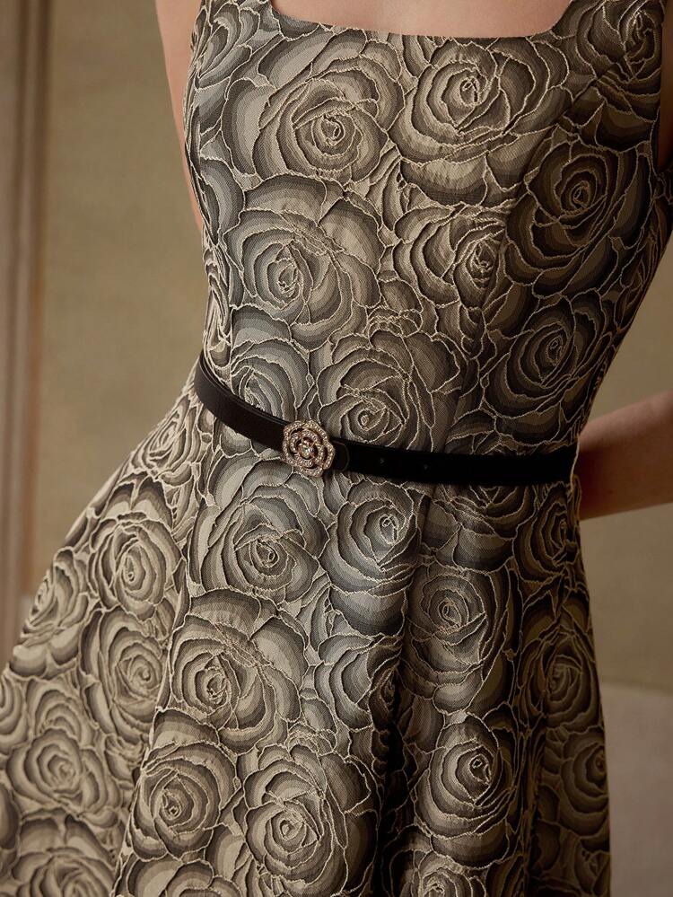 FLORAL JACQUARD FLARED DRESS