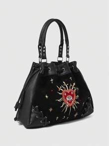 ROMWE Goth Túi Tote Họa Tiết Hình Mắt Phong Cách Punk Dành Cho Nữ Sử Dụng Hàng Ngày - màu đen - Xem 7