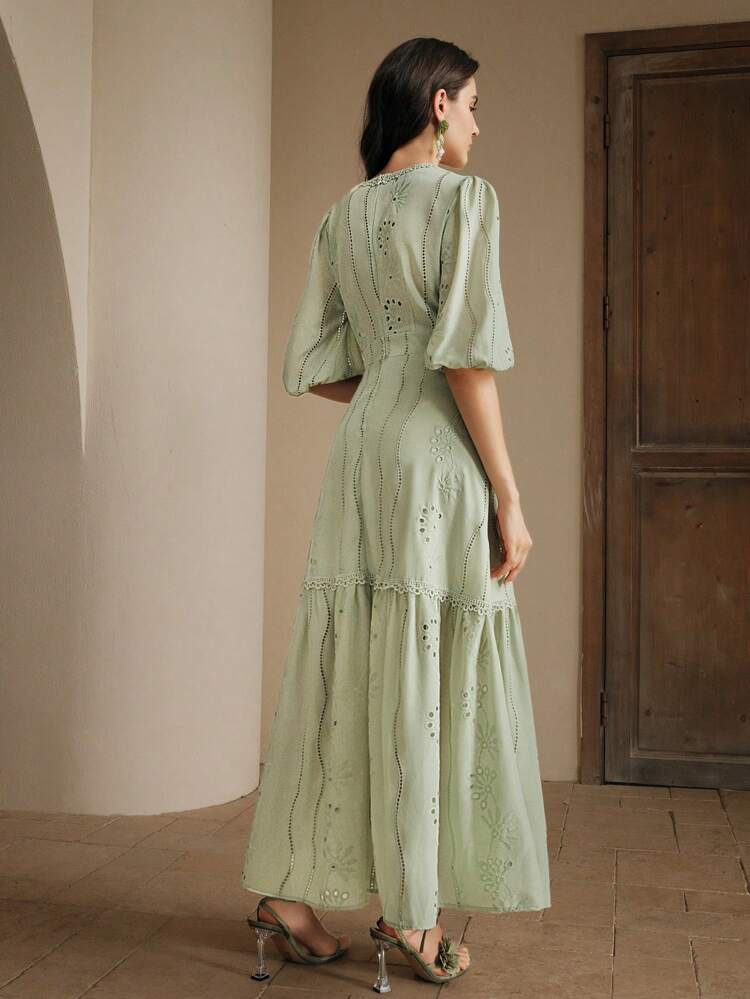 White V-Neck Slit Lace Elegant Floor-Length Dress Maxi Women Outfit