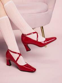 CUCCOO DOLLMOD Square Toe Shallow Sexy Chic Versatile Women's High Heel Pumps - Hot Pink - View 4