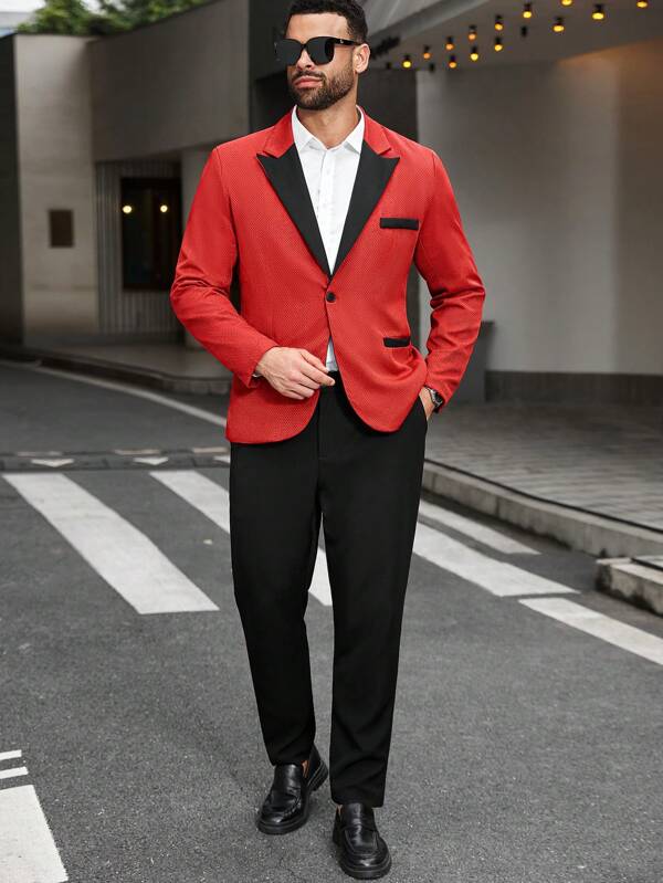 Manfinity Mode Plus Size Men's Jacquard Long Sleeve Jacket And Pants Suit Set