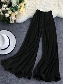 Franclia Plus Size Solid Color Casual Versatile Wide Leg Pants Fall Cloth For Women - Black - View 1