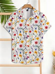 Manfinity RSRT Plus Size Men's Hawaii Print Short Sleeve Shirt, Summer - Multicolor - View 3