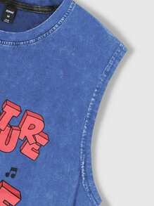 ROMWE MEN Adventure Time X ROMWE Áo ba lỗ in họa tiết hoạt hình và denim cho nam, thích hợp mặc hàng ngày vào mùa xuân, hè - Màu xanh lam - Xem 7