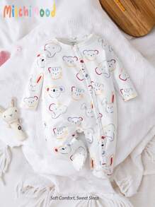 新生儿可爱卡通图案长袖连脚连体衣，秋季款
