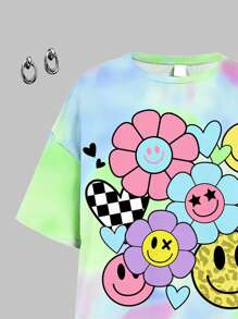 SHEIN Leap Crew 2 件套青少年休闲宽松短袖 T 恤和紧身裤套装，适合夏季 - 彩色 - 查看 4