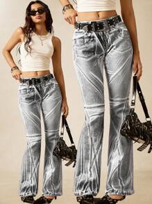 Easelle Casual Bohemian Vintage Graduation 4th Of July Fashionable Y2K Sexy Fit Printing High Waist Women's Jeans, Back To School