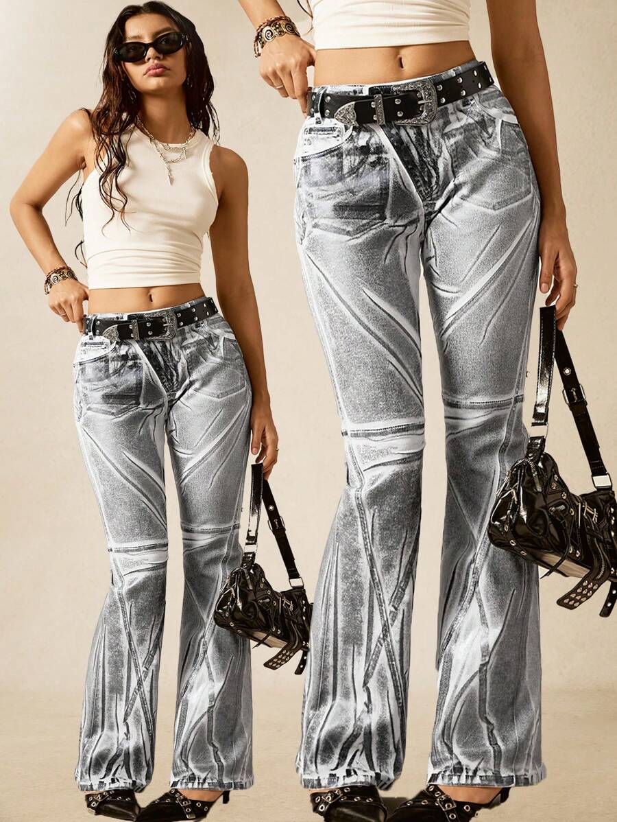 Easelle Casual Bohemian Vintage Graduation 4th Of July Fashionable Y2K Sexy Fit Printing High Waist Women's Jeans, Back To School