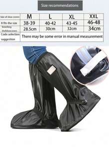 1 双黑色可折叠便携式雨鞋套，防滑防水高帮鞋套，多种尺寸适合户外、学校、办公室、家庭、旅行、骑自行车、雨天鞋子存放