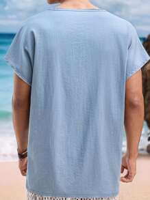 Manfinity VCAY Top sin mangas de cuello en V de color azul sólido, de moda para el verano