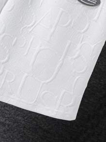 Teen Boy 2pcs/Set Letter Patched Short Sleeve T-Shirt And Shorts With Embossed Logo Detail