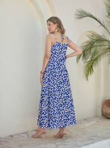 Glamance Whitebread Elegant Blue Ditsy Floral Long Dress For Women, Summer Holiday Blue Floral Maxi Dress Long Summer Dress Summer Maxi Dress Sundress Vacation Dress Office Women Outfits Going Out Outfits Business Casual Woman Office Outfits For Women Beach Outfits For Woman - Blue - View 2