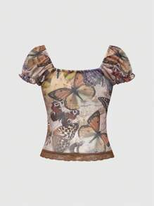 ROMWE Grunge Punk 复古嬉皮蝴蝶印花女式休闲上衣