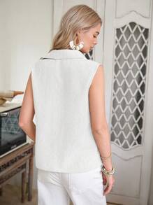 LanaWest 女士夏季休闲无袖亚麻衬衫 - 白色 - 查看 2