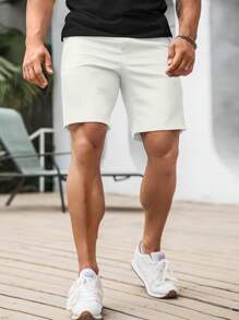 Manfinity Homme 男士纯色休闲口袋百搭通勤短裤白色短裤男男士白色短裤男士白色短裤奶油色短裤男士短裤白色